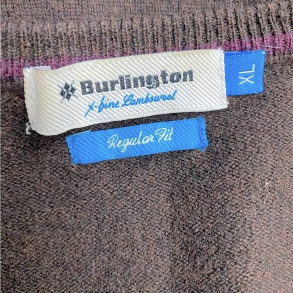 Burlington Brown Blue Tan Extra Fine Lambswool V Neck Pullover Light Sweater XL - Picture 3 of 12
